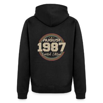 Millésime Né(e) Août 1987 Cadeau Anniversaire 1987 - Veste à capuche bio Premium Unisexe - noir - Dos - Nico (187cm)