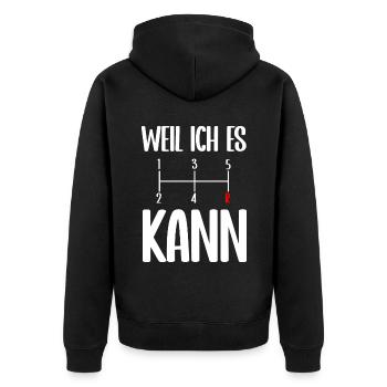 Manuelles statt automatisches Getriebe - Unisex Premium Bio Zip Hoodie - Schwarz - Hinten - Nico (187cm)