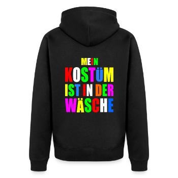 mein kostüm ist in der wäsche - Unisex Premium Bio Zip Hoodie - Schwarz - Hinten - Nico (187cm)