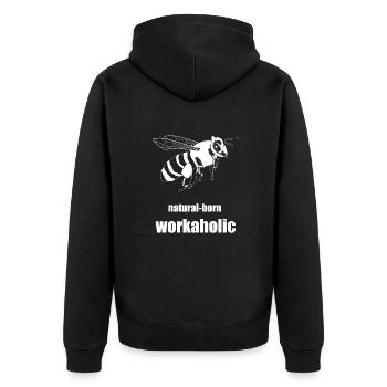 natural born worcaholic - Unisex Premium Bio Zip Hoodie - Schwarz - Hinten - Nico (187cm)