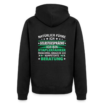 Ich führe Selbstgespräche - Staplerfahrer Edition - Unisex Premium Bio Zip Hoodie - Schwarz - Hinten - Nico (187cm)