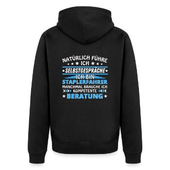 Ich führe Selbstgespräche - Staplerfahrer Edition - Unisex Premium Bio Zip Hoodie - Schwarz - Hinten - Nico (187cm)
