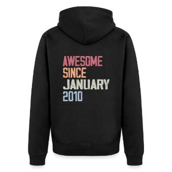 Geburtstag Januar 2010 Retro 2010 Januar - Unisex Premium Bio Zip Hoodie - Schwarz - Hinten - Nico (187cm)