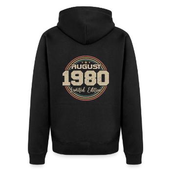 Millésime Né(e) Août 1980 Cadeau Anniversaire 1980 - Veste à capuche bio Premium Unisexe - noir - Dos - Nico (187cm)