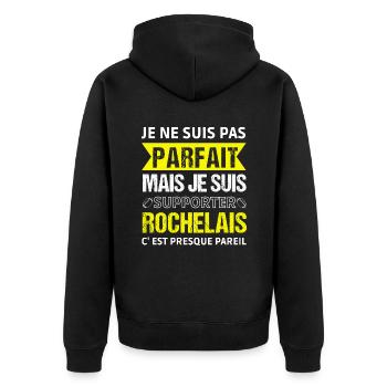 Supporter rochelais cadeau rugby La Rochelle - Veste à capuche bio Premium Unisexe - noir - Dos - Nico (187cm)
