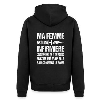 Ma femme est infirmière humour marié infirmiere - Veste à capuche bio Premium Unisexe - noir - Dos - Nico (187cm)