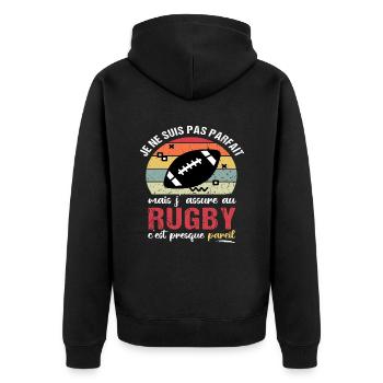 Je ne suis pas parfait mais j' assure au rugby - Veste à capuche bio Premium Unisexe - noir - Dos - Nico (187cm)