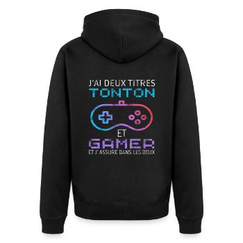 J' ai deux titres tonton et gamer humour gaming - Veste à capuche bio Premium Unisexe - noir - Dos - Nico (187cm)
