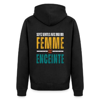 Soyez gentille ma femme est enceinte humour cadeau - Veste à capuche bio Premium Unisexe - noir - Dos - Nico (187cm)
