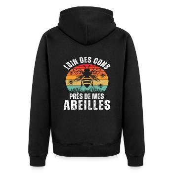 Loin des cons près de mes abeilles apiculteur - Veste à capuche bio Premium Unisexe - noir - Dos - Nico (187cm)