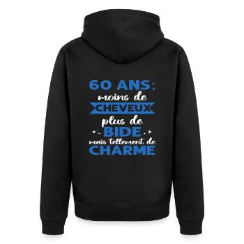 60 ans humour cadeau 60 ème anniversaire homme - Veste à capuche bio Premium Unisexe - noir - Dos - Nico (187cm)