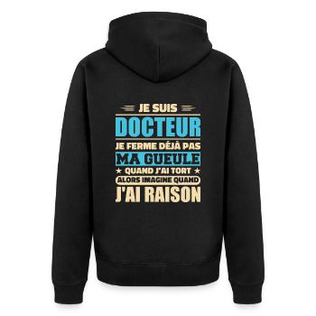 Ich bin Doktor und ich habe Recht - Humor Doktor - Unisex Premium Bio Zip Hoodie - Schwarz - Hinten - Nico (187cm)