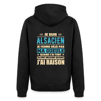 Alsacien Je Ferme Pas Ma Gueule Humour Alsace - Veste à capuche bio Premium Unisexe - noir - Dos - Nico (187cm)