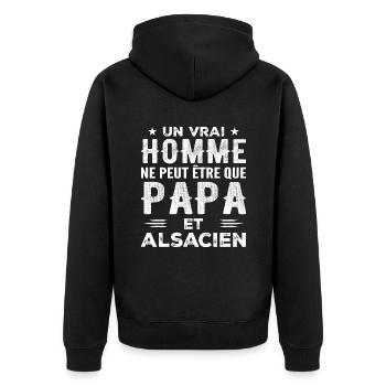 Un vrai homme n'est que papa et alsacien - Veste à capuche bio Premium Unisexe - noir - Dos - Nico (187cm)