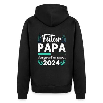 Futur papa 2024 annonce naissance cadeau pour père - Veste à capuche bio Premium Unisexe - noir - Dos - Nico (187cm)