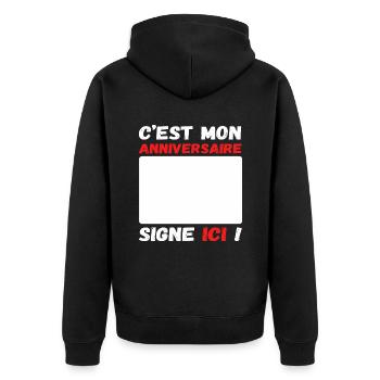 C' est mon anniversaire humour livre d' or cadeau - Veste à capuche bio Premium Unisexe - noir - Dos - Nico (187cm)