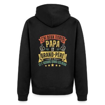 J'ai deux titres papa et papy cadeau fête des père - Veste à capuche bio Premium Unisexe - noir - Dos - Nico (187cm)