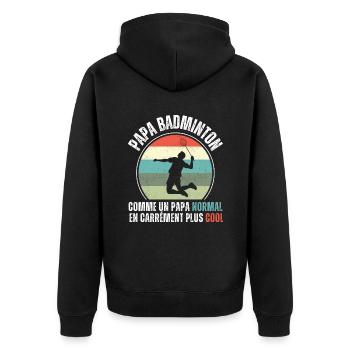 Papa badminton cadeau fête des pères vintage - Veste à capuche bio Premium Unisexe - noir - Dos - Nico (187cm)