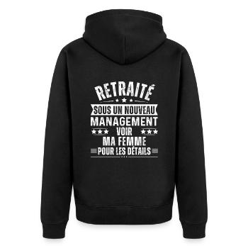 Retraité sous nouveau management cadeau retraite - Veste à capuche bio Premium Unisexe - noir - Dos - Nico (187cm)