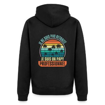 Papy retraité humour retraite cadeau vintage - Veste à capuche bio Premium Unisexe - noir - Dos - Nico (187cm)