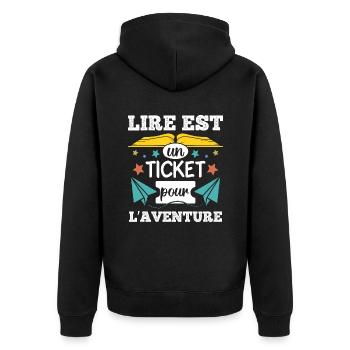Lire est un ticket pour l' aventure cadeau livre - Veste à capuche bio Premium Unisexe - noir - Dos - Nico (187cm)