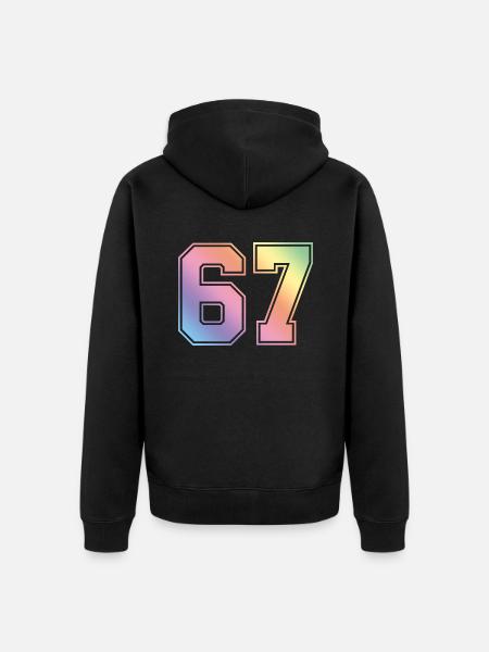 67 Zahl Bunt - Unisex Premium Bio Zip Hoodie - Schwarz
