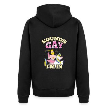 Sounds Gay I'm In Rainbow Unicorn LGBT Pride - Unisex Premium Bio Zip Hoodie - Schwarz - Hinten - Nico (187cm)