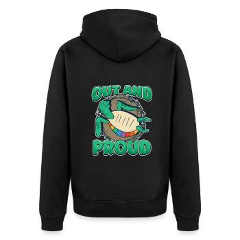 Out And Proud Rainbow Queer Turtle LGBT Pride - Unisex Premium Organic Zip Hoodie - black - Back - Nico (187cm)