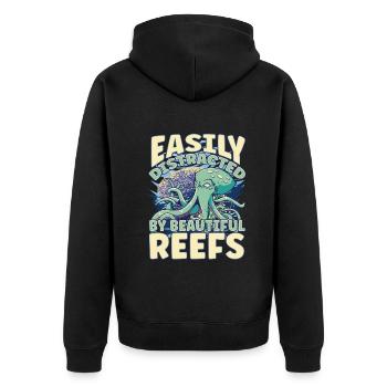 Easily Distracted By Beautiful Reefs Ocean - Unisex Premium Organic Zip Hoodie - black - Back - Nico (187cm)