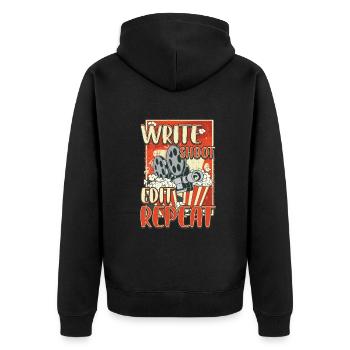 Write Shoot Edit Répéter Fimmaking Cinematographer - Veste à capuche bio Premium Unisexe - noir - Dos - Nico (187cm)