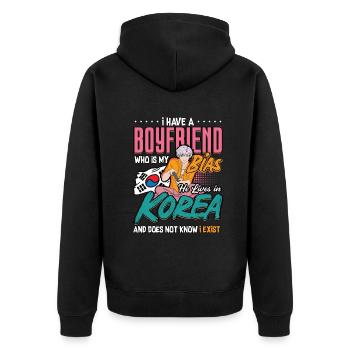 Design pop coréen pour un fan de mode K-Pop - Veste à capuche bio Premium Unisexe - noir - Dos - Nico (187cm)
