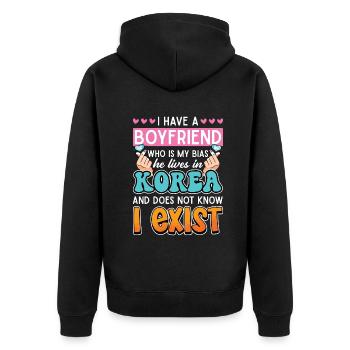 Design pop coréen pour un fan de mode K-Pop - Veste à capuche bio Premium Unisexe - noir - Dos - Nico (187cm)