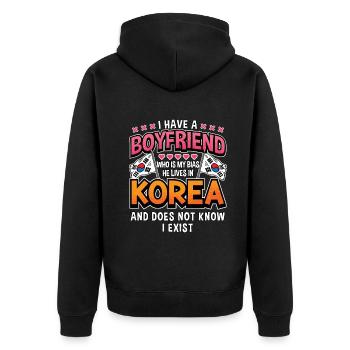 Design pop coréen pour un fan de mode K-Pop - Veste à capuche bio Premium Unisexe - noir - Dos - Nico (187cm)