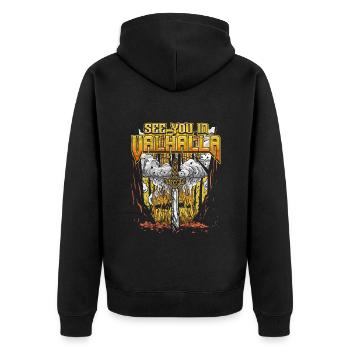 Norse Viking Mythology Design for Viking Warriors - Unisex Premium Bio Zip Hoodie - Schwarz - Hinten - Nico (187cm)