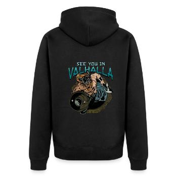 Norse Viking Mythology Design for Viking Warriors - Unisex Premium Bio Zip Hoodie - Schwarz - Hinten - Nico (187cm)