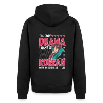 Design pop coréen pour un fan de mode K-Pop - Veste à capuche bio Premium Unisexe - noir - Dos - Nico (187cm)