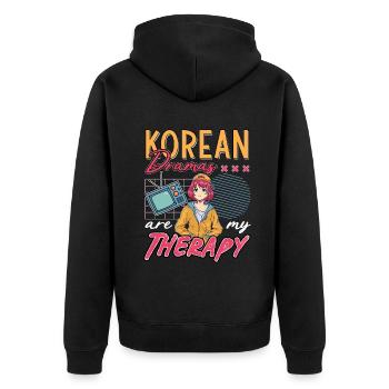 Design pop coréen pour un fan de mode K-Pop - Veste à capuche bio Premium Unisexe - noir - Dos - Nico (187cm)