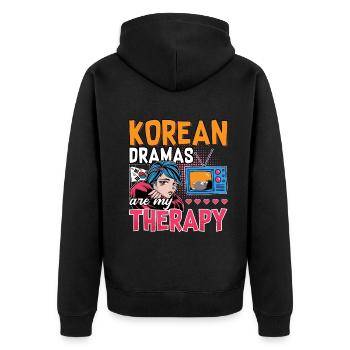 Design pop coréen pour un fan de mode K-Pop - Veste à capuche bio Premium Unisexe - noir - Dos - Nico (187cm)