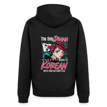 Design pop coréen pour un fan de mode K-Pop - Veste à capuche bio Premium Unisexe - noir - Dos - Nico (187cm)