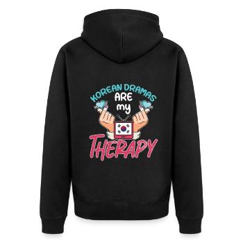 Design pop coréen pour un fan de mode K-Pop - Veste à capuche bio Premium Unisexe - noir - Dos - Nico (187cm)