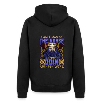 Norse Viking Mythology Design for Viking Warriors - Unisex Premium Bio Zip Hoodie - Schwarz - Hinten - Nico (187cm)