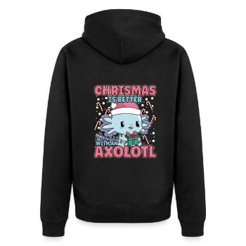 Winter Axolotl Design for a Christmas Xmas Lover - Unisex Premium Bio Zip Hoodie - Schwarz - Hinten - Nico (187cm)