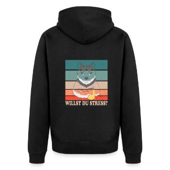 Willst Du Stress? Design für Husky Fans - Unisex Premium Bio Zip Hoodie - Schwarz - Hinten - Nico (187cm)