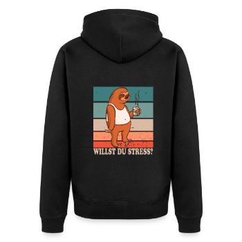 Willst Du Stress? Design für Faultier Fans - Unisex Premium Bio Zip Hoodie - Schwarz - Hinten - Nico (187cm)