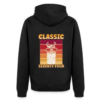 LLama Classic Number 74 Born in 1974 Turning 74 - Unisex Premium Organic Zip Hoodie - black - Back - Nico (187cm)