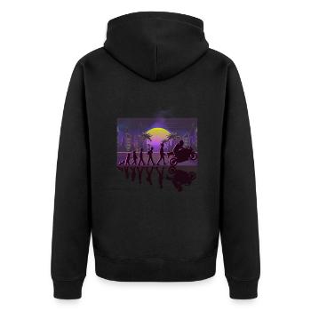 Motorrad Evolution Vintage 80s Retro Biker - Unisex Premium Bio Zip Hoodie - Schwarz - Hinten - Nico (187cm)