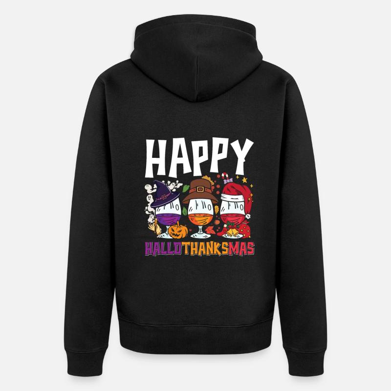 Hallothanksmas Wine Gasses Halloween Noël - Veste à capuche bio Premium Unisexe - noir