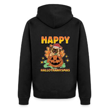 Hallothanksmas Pug Pumkin Halloween Christmas - Unisex Premium Bio Zip Hoodie - Schwarz - Hinten - Nico (187cm)