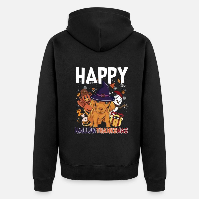Hallothanksmas Teckel Halloween Noël - Veste à capuche bio Premium Unisexe - noir