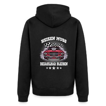 Heizen muss bezahlbar bleiben Oldtimer Muscle Car - Unisex Premium Bio Zip Hoodie - Schwarz - Hinten - Nico (187cm)
